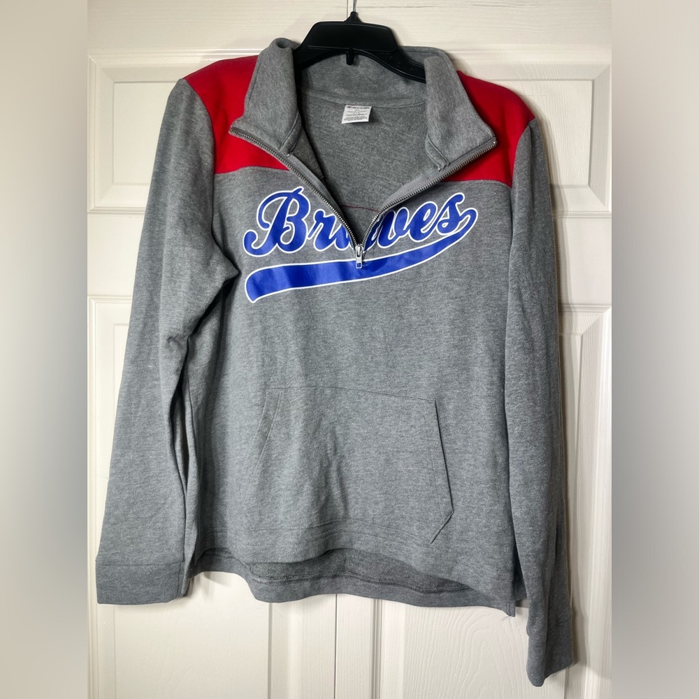 VS Pink Atlanta Braves 1/4 Zip Pullover Mock Neck Sweatshirt